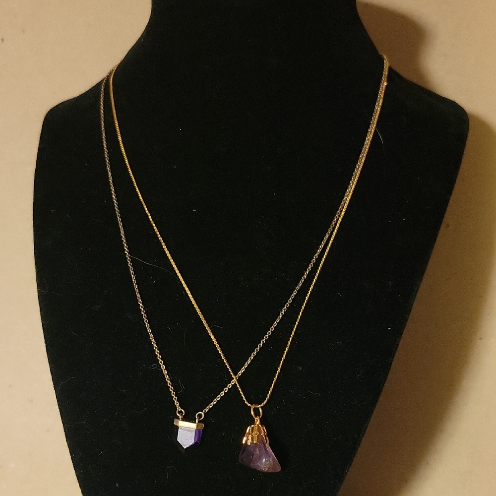 Gold Tone Purple Amethyst Gemstone Necklace